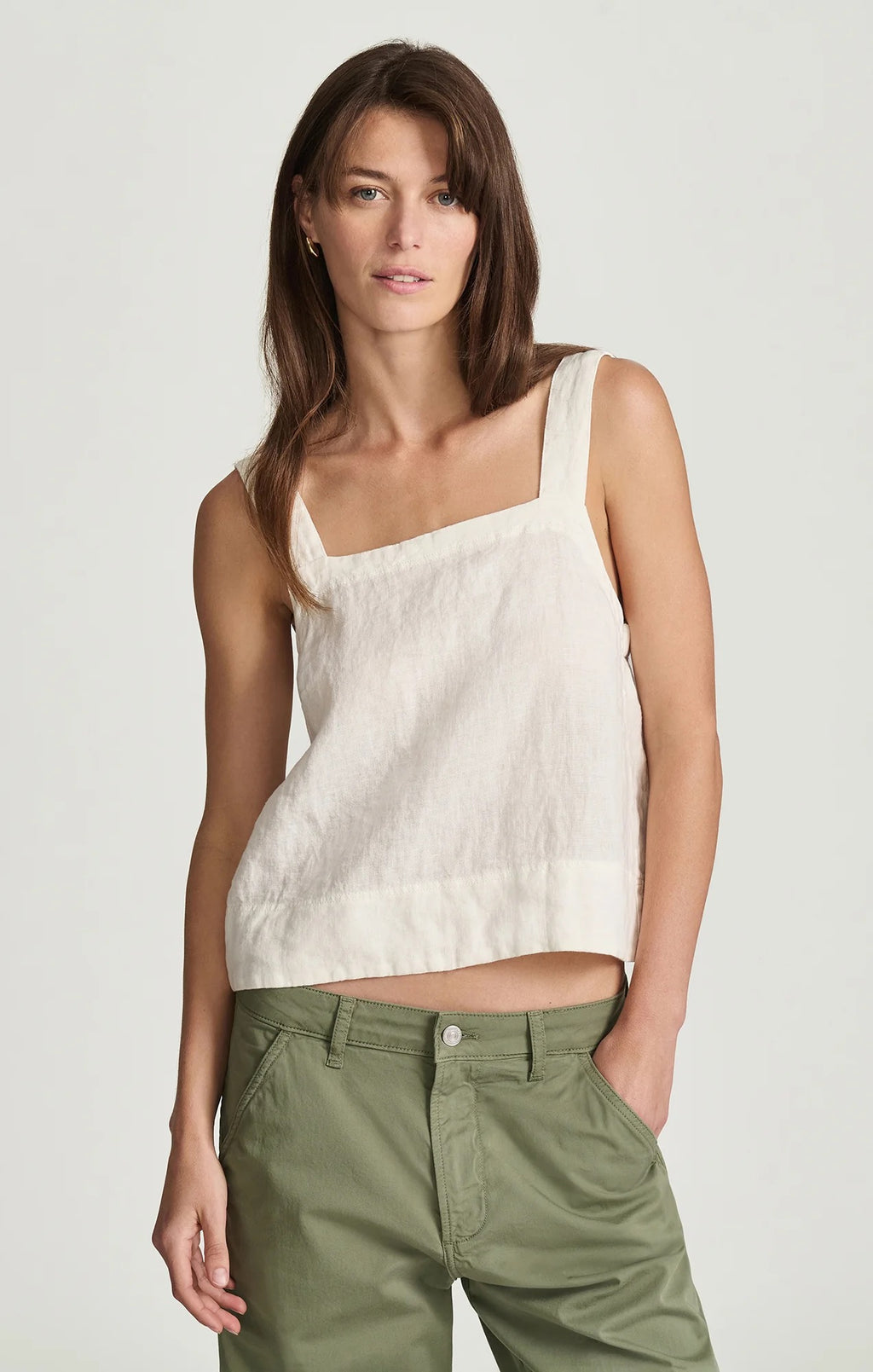 Linen Square Neck Tank Top - Antique White