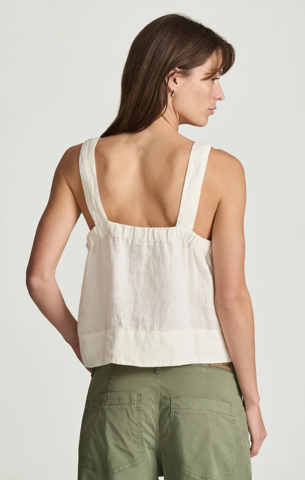 Linen Square Neck Tank Top - Antique White