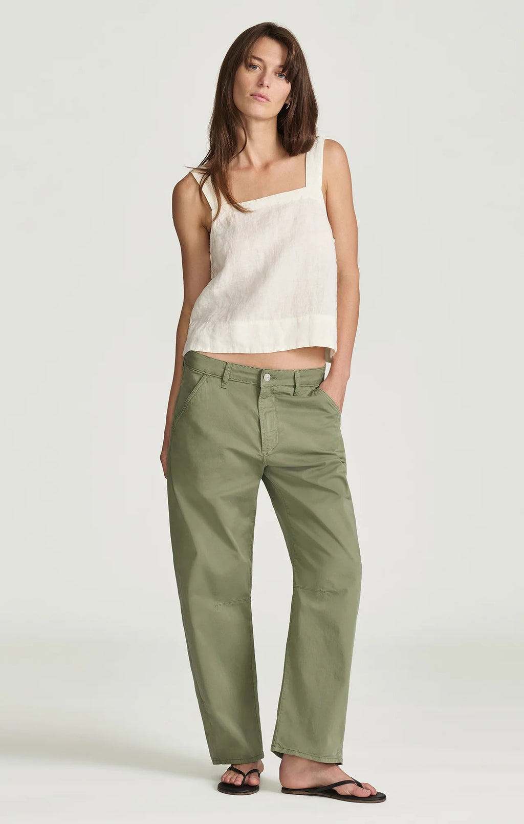 Linen Square Neck Tank Top - Antique White