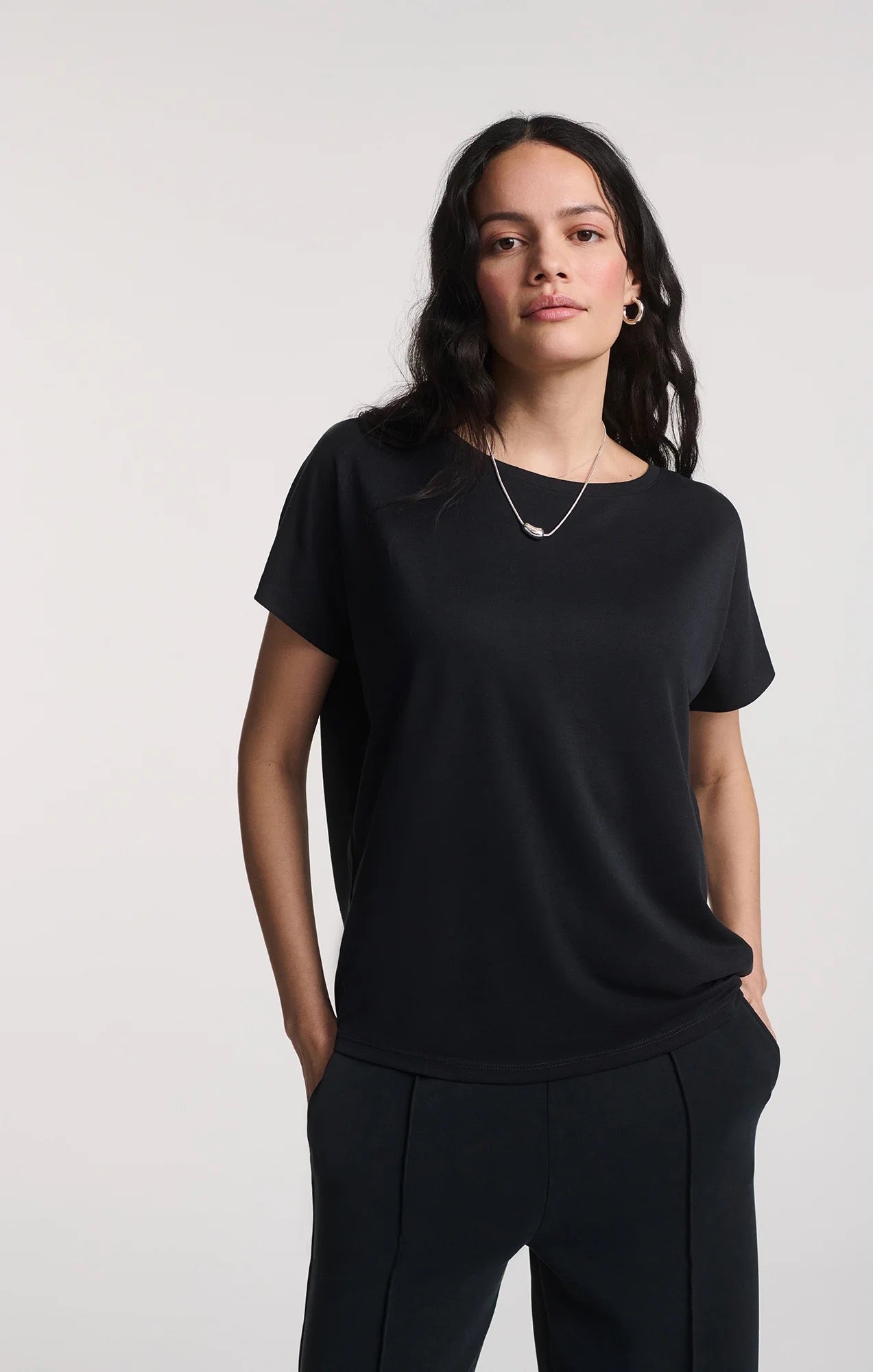 Luxe Touch Boatneck T Shirt - Black