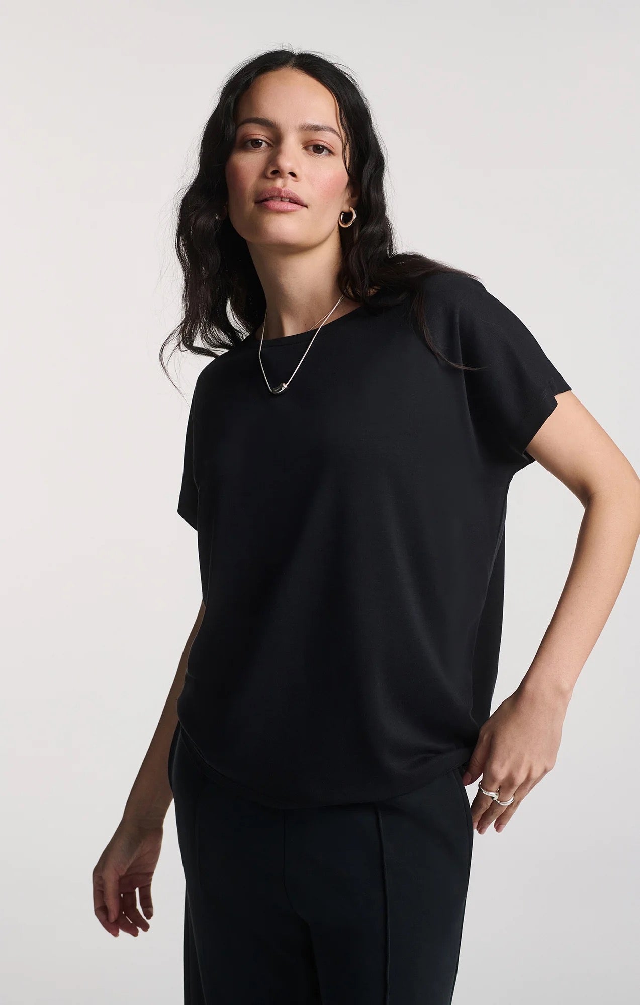 Luxe Touch Boatneck T Shirt - Black