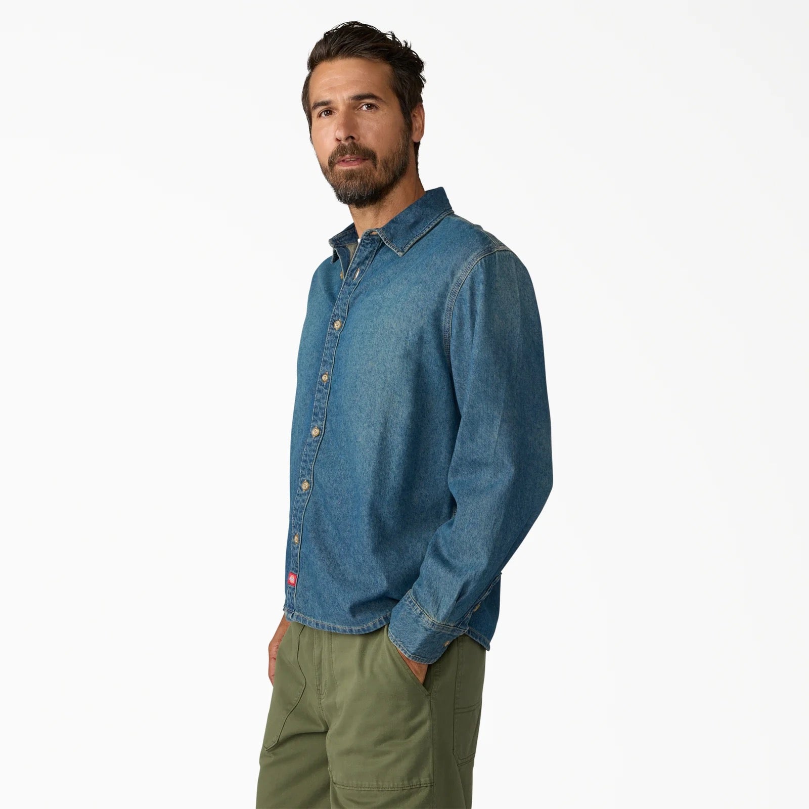 Lightweight Long Sleeve Denim Shirt - Khaki Tinted