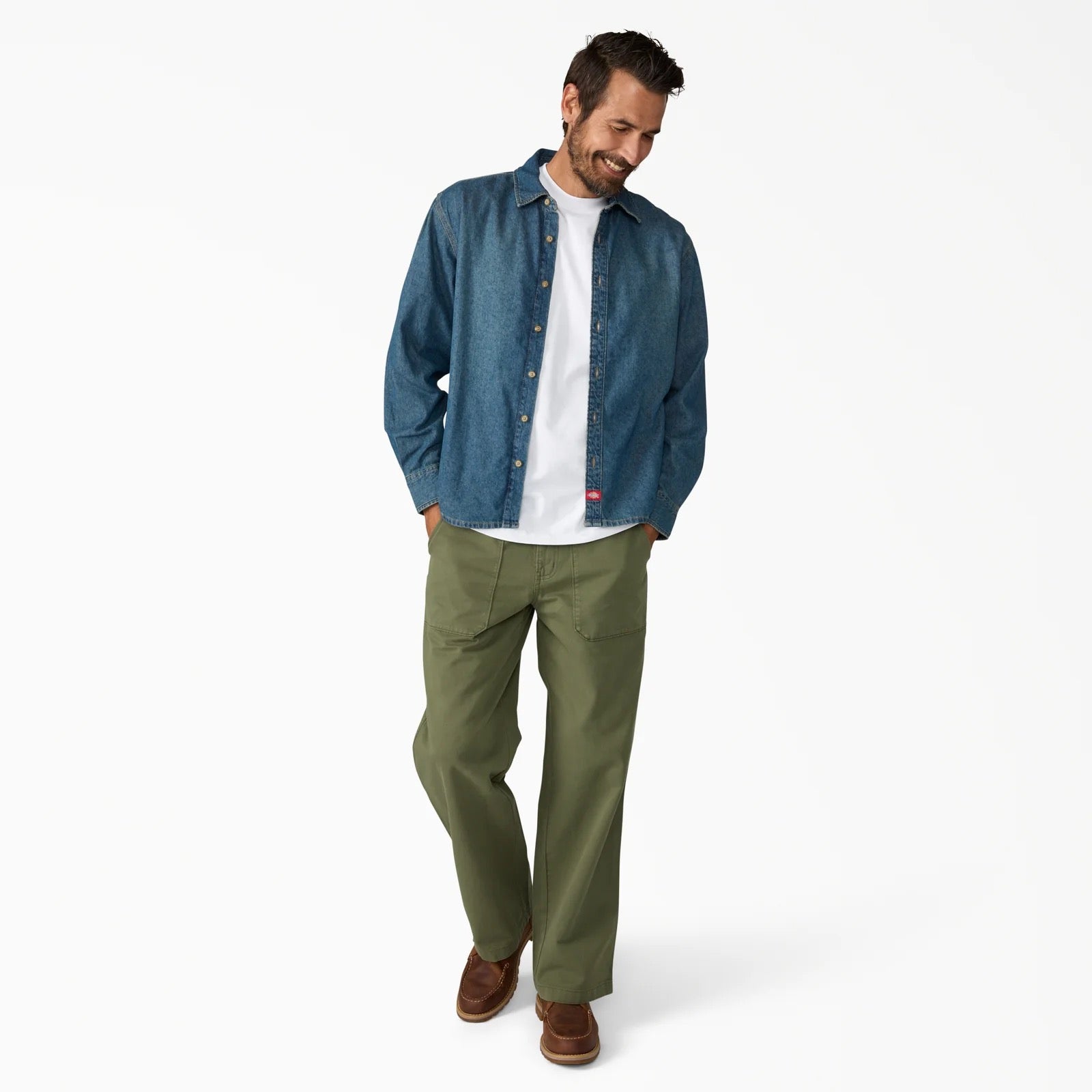 Lightweight Long Sleeve Denim Shirt - Khaki Tinted