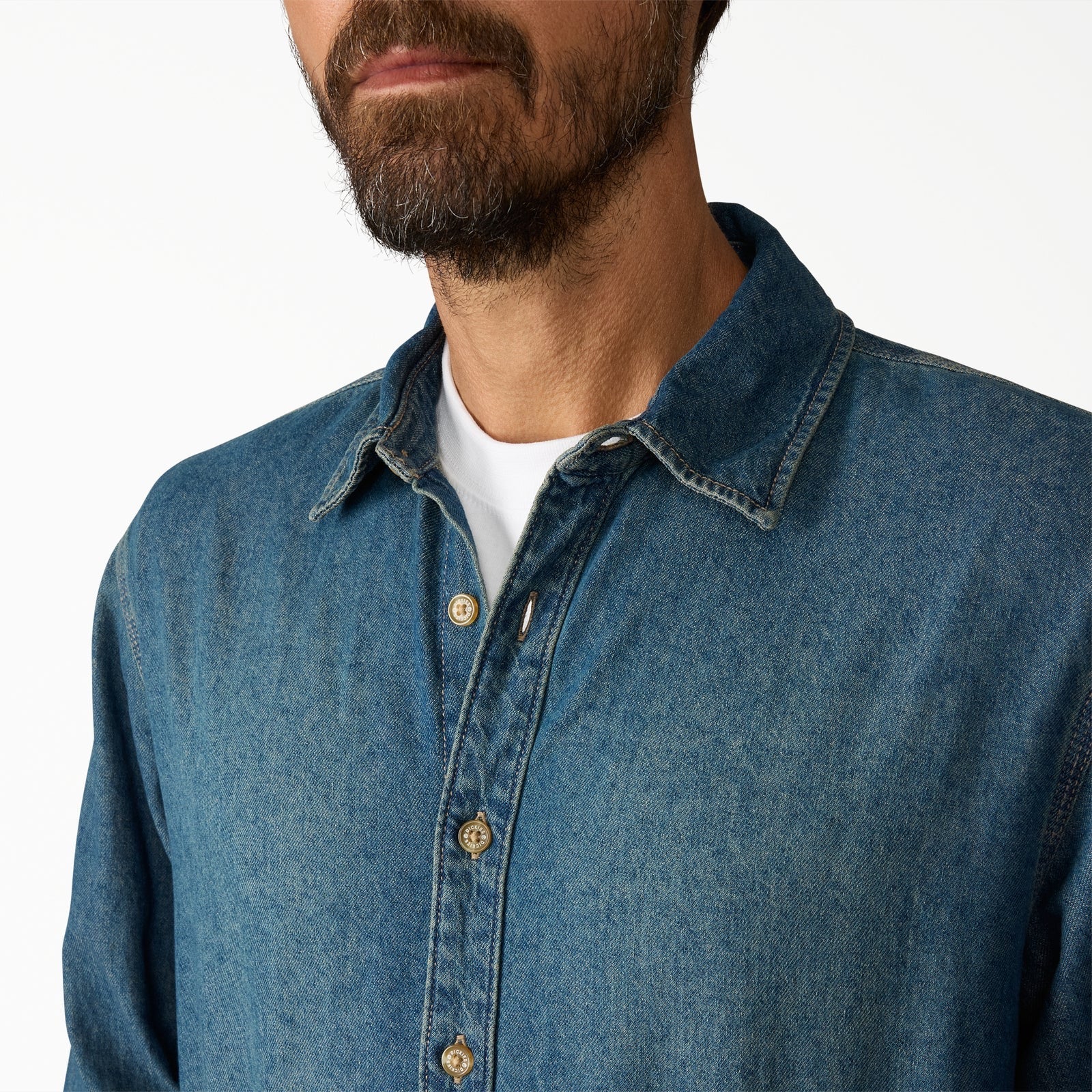 Lightweight Long Sleeve Denim Shirt - Khaki Tinted