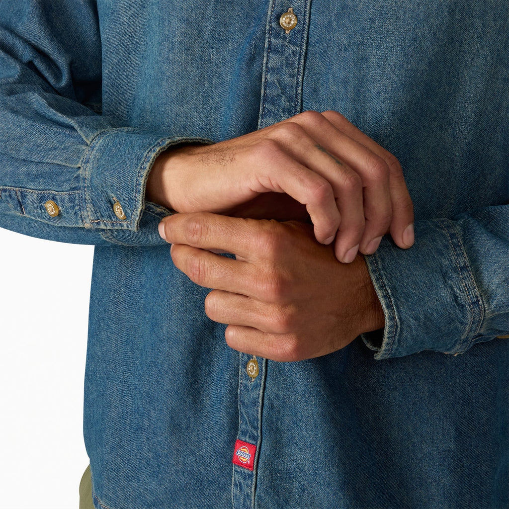 Lightweight Long Sleeve Denim Shirt - Khaki Tinted