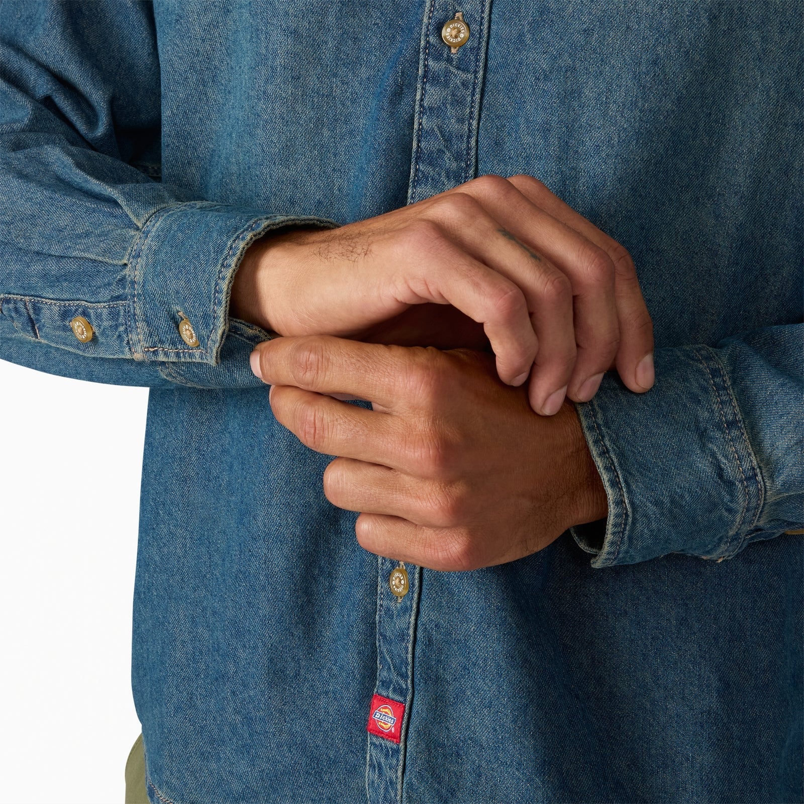 Lightweight Long Sleeve Denim Shirt - Khaki Tinted