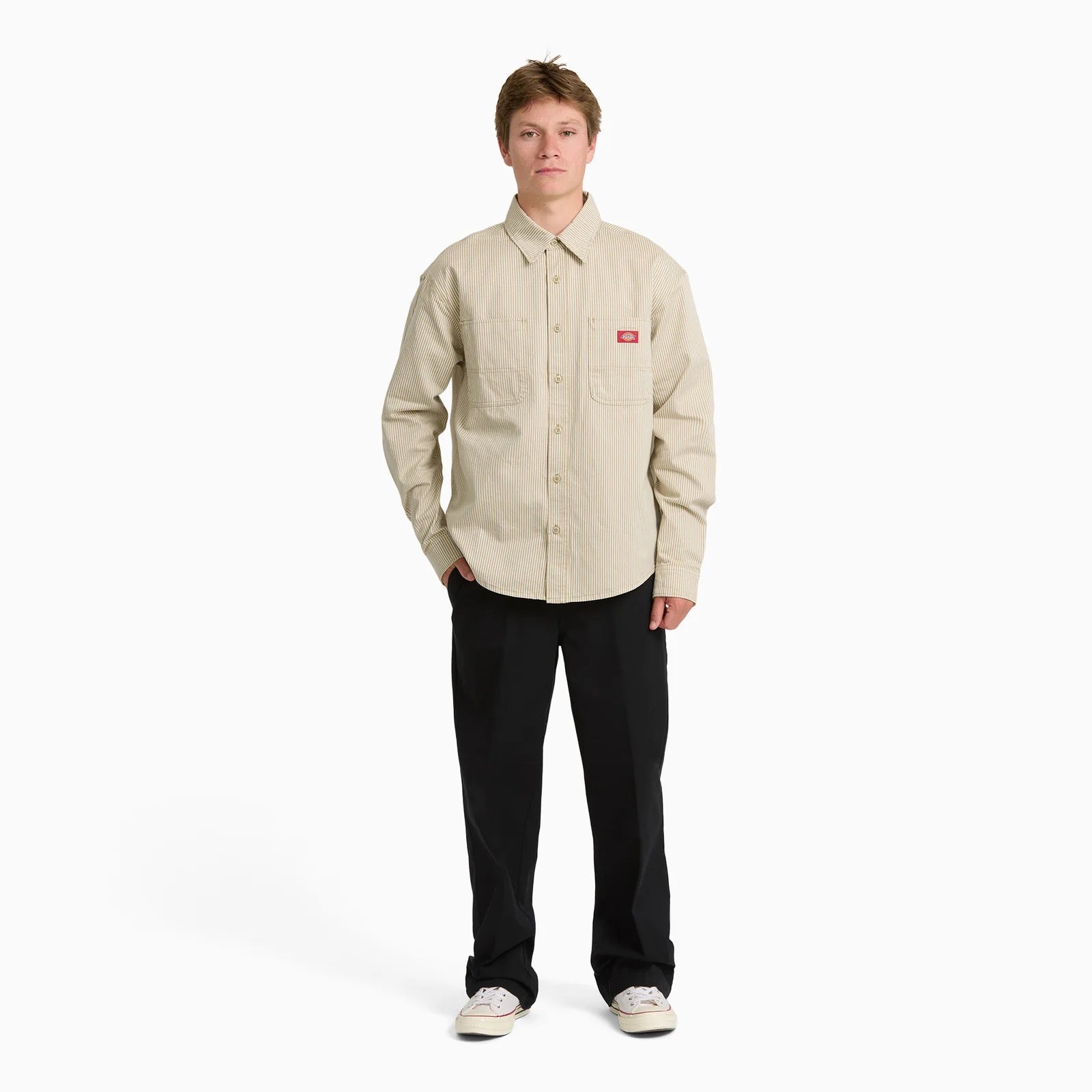 Hickory Stripe Long Sleeve Work Shirt - Eucalyptus