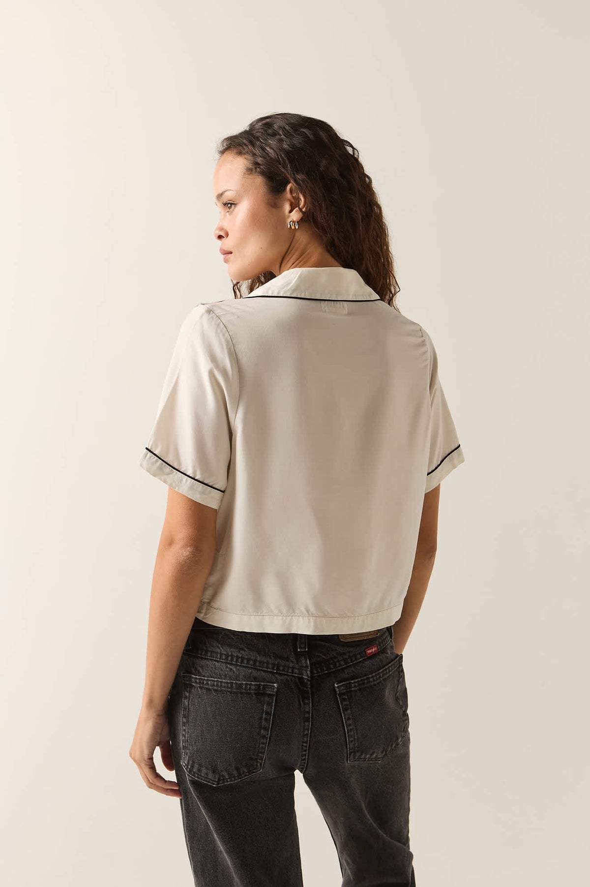 Silky Bowling Button Down - Khaki/Off White/Black