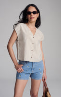 V Neck Short sleeve Button Shirt - Black Stripe