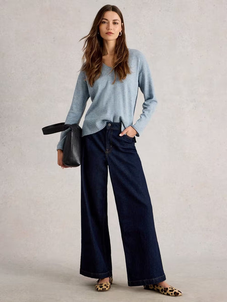 Lily V Neck Wool Jumper - Blue Multi