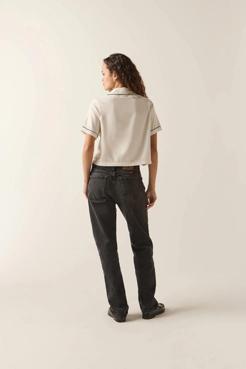 Silky Bowling Button Down - Khaki/Off White/Black