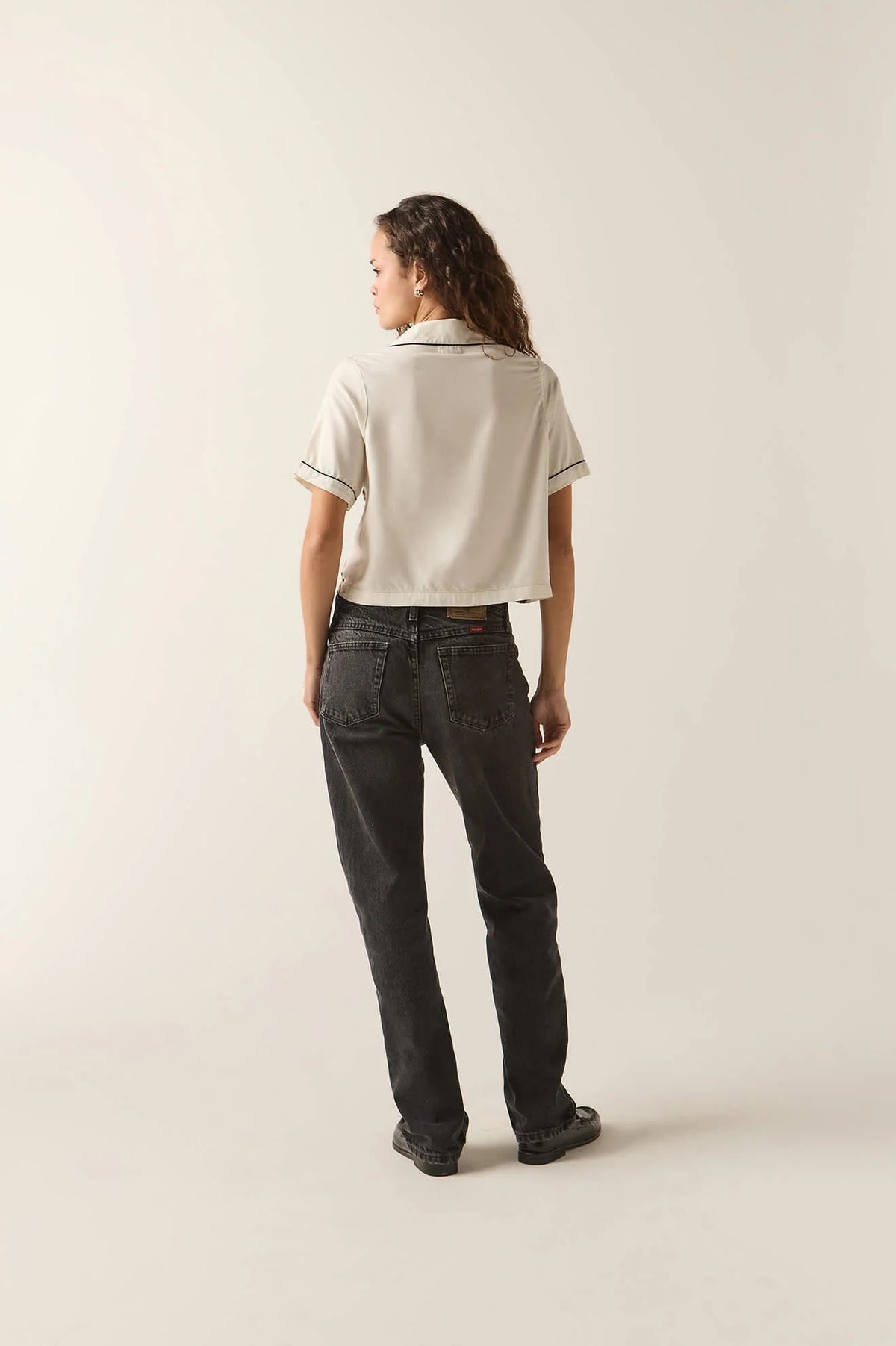 Silky Bowling Button Down - Khaki/Off White/Black