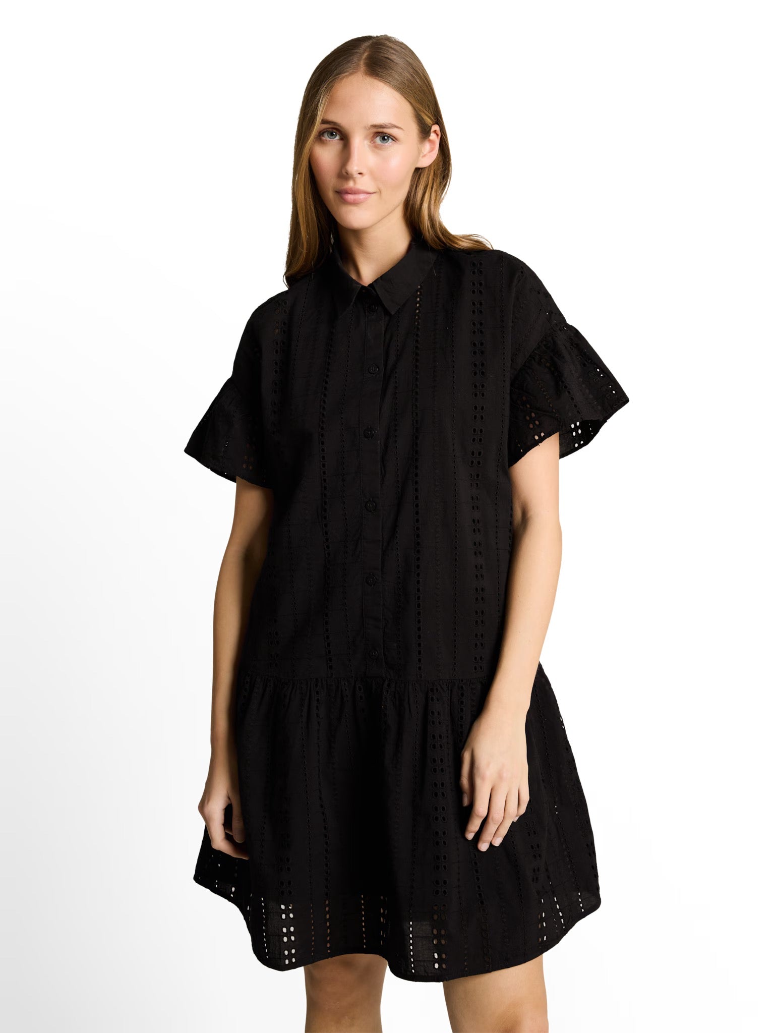 Embroidered Drop Waist Dress - Black
