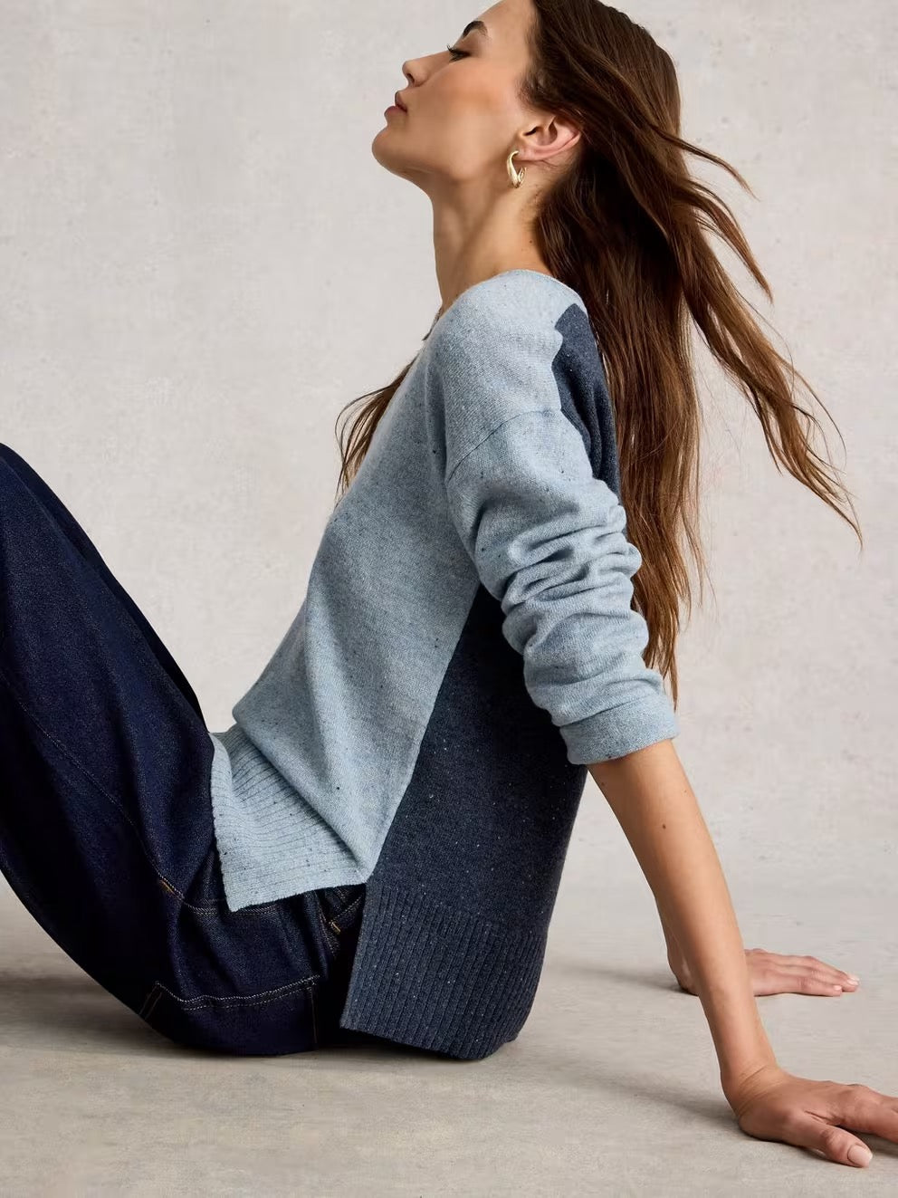 Lily V Neck Wool Jumper - Blue Multi