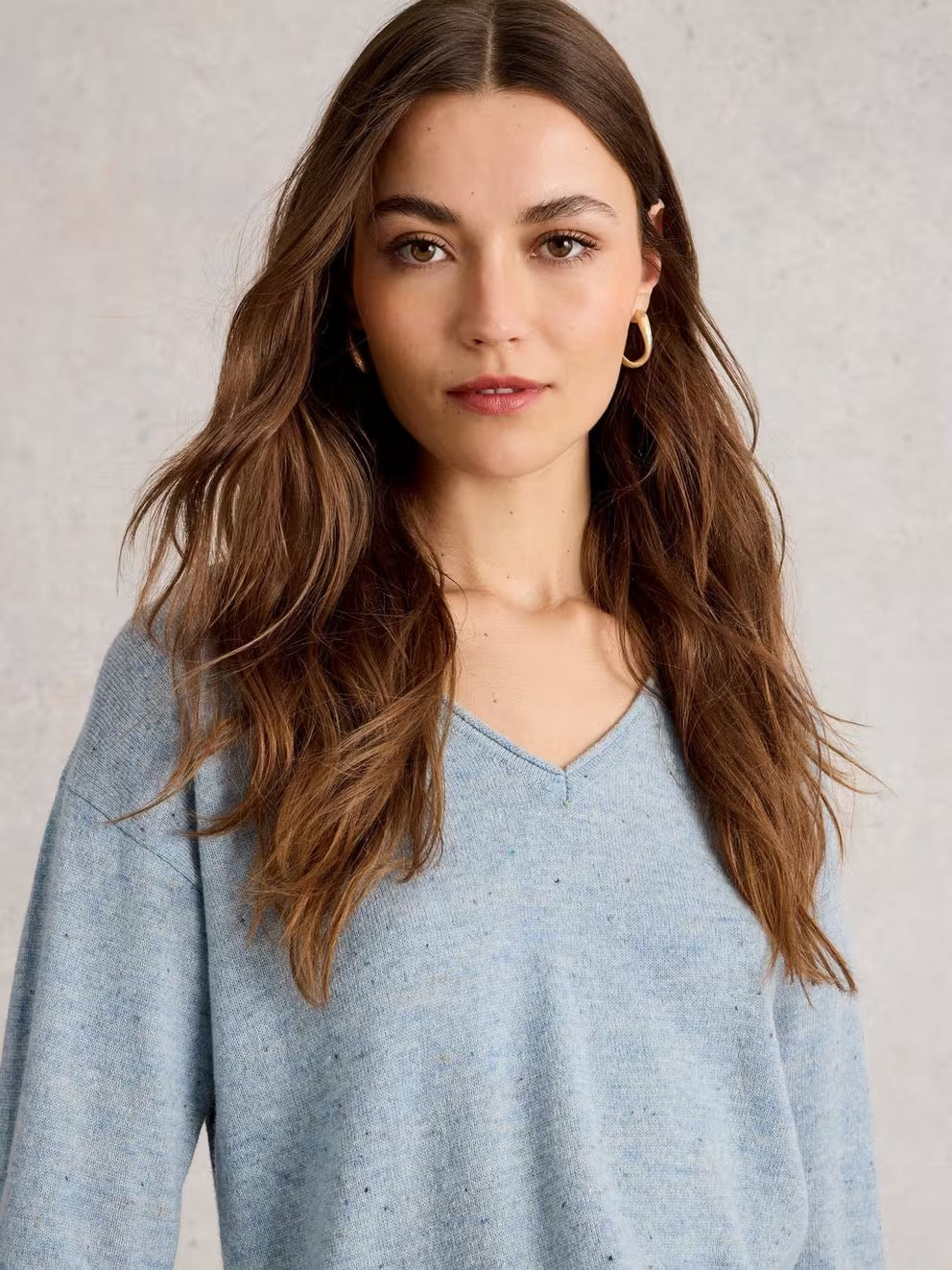 Lily V Neck Wool Jumper - Blue Multi