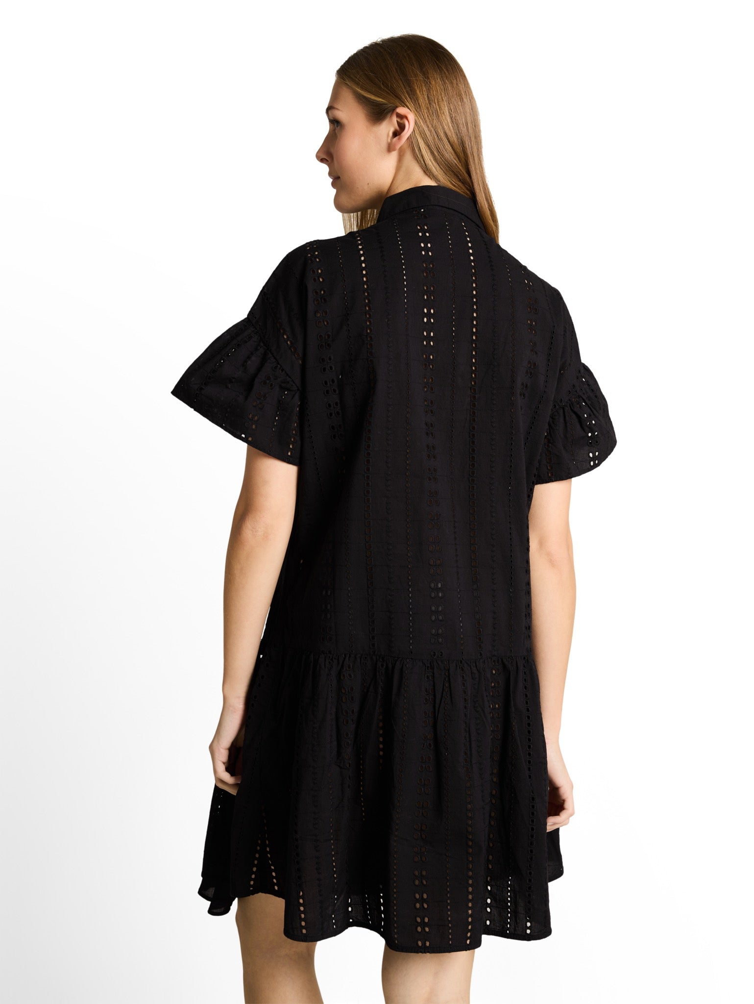 Embroidered Drop Waist Dress - Black