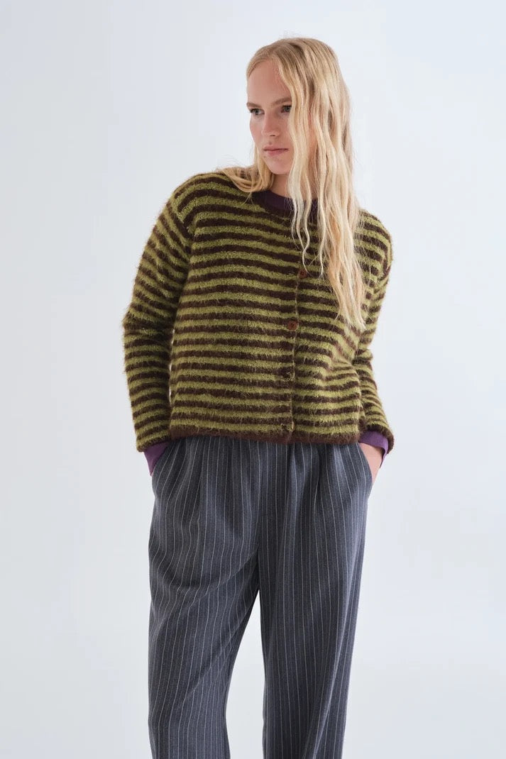 Green & Brown Striped Cardigan