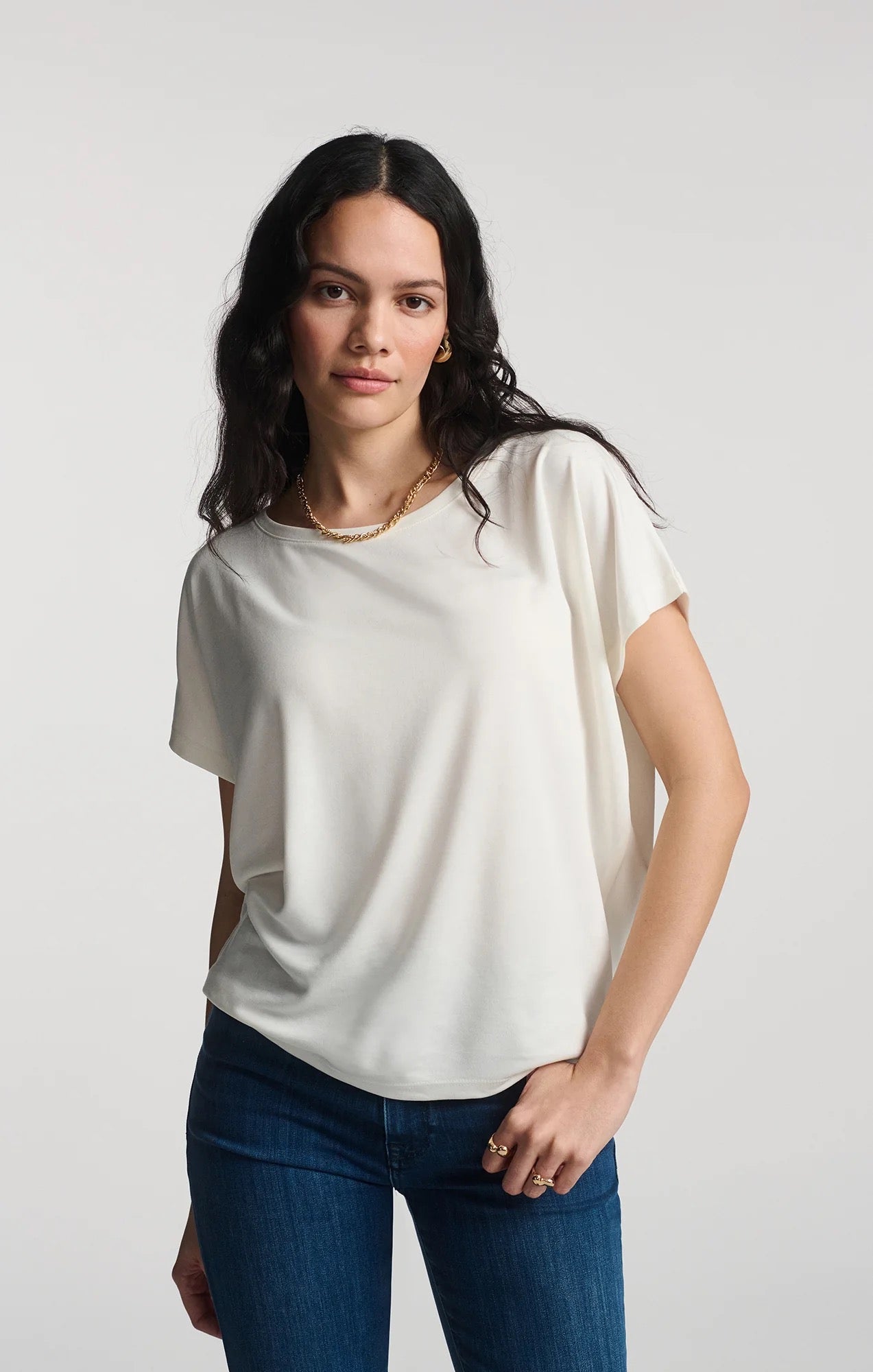 Luxe Touch Boatneck T Shirt - Antique White