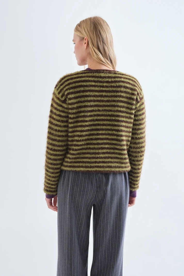 Green & Brown Striped Cardigan