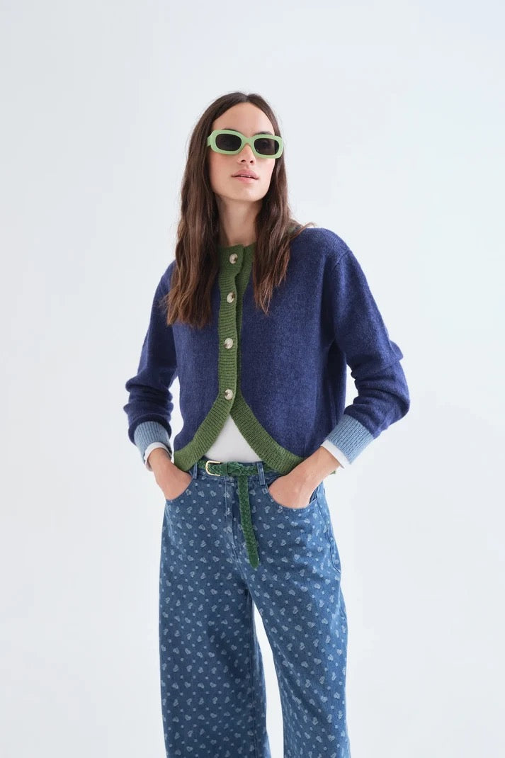 Two Tone Cardigan - Navy/Green