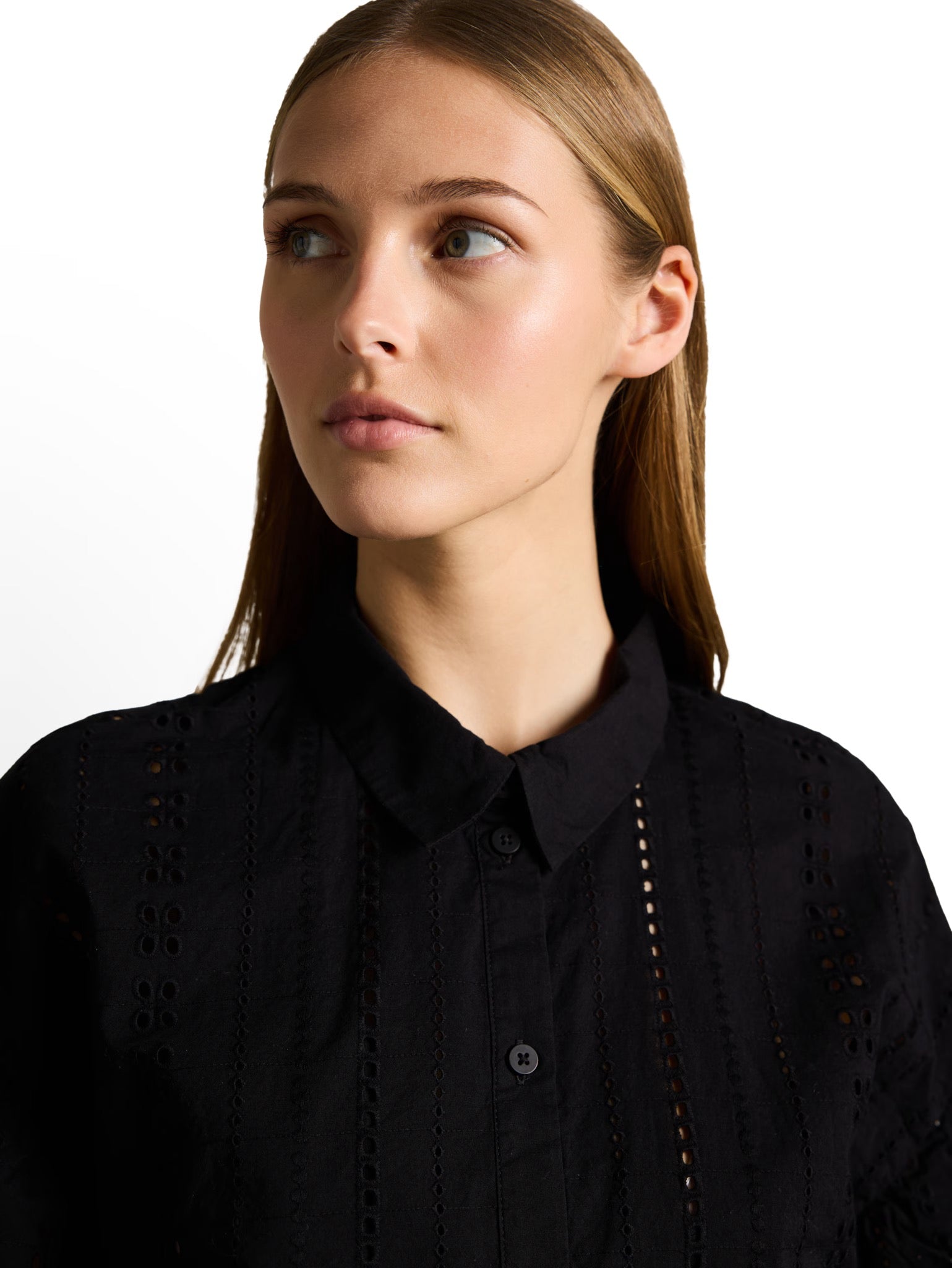 Embroidered Drop Waist Dress - Black