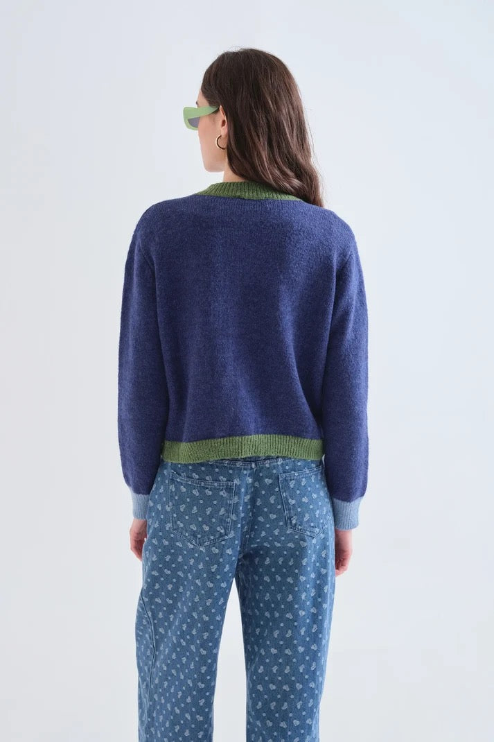 Two Tone Cardigan - Navy/Green