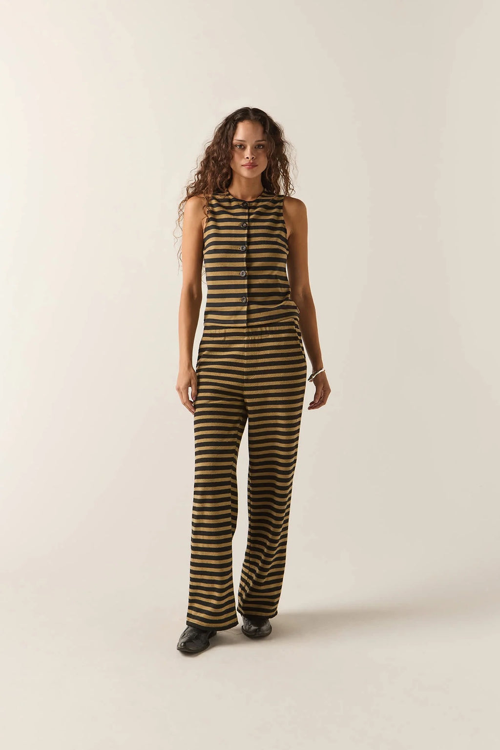 Audrey Knit Top - Washed Black/Khaki Stripe