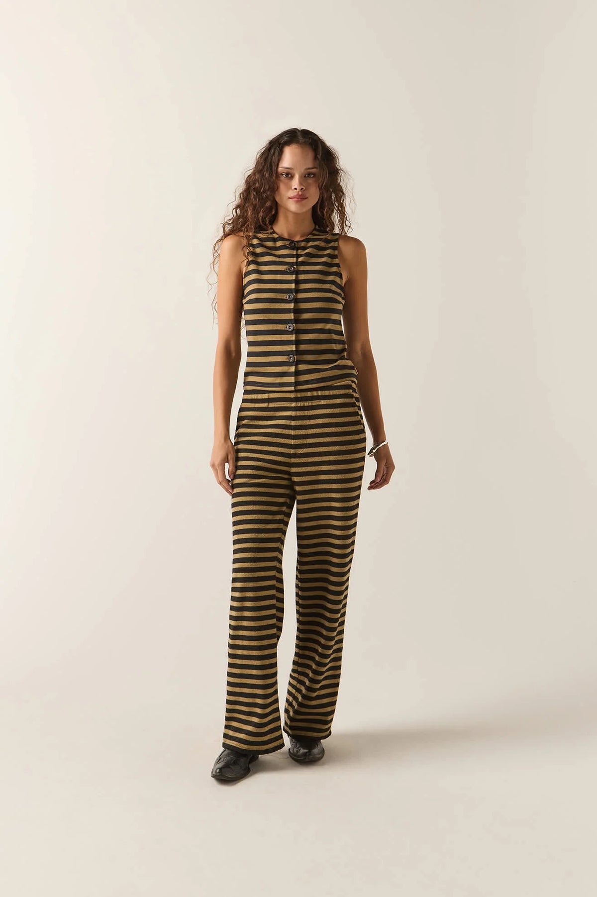 Audrey Knit Top - Washed Black/Khaki Stripe