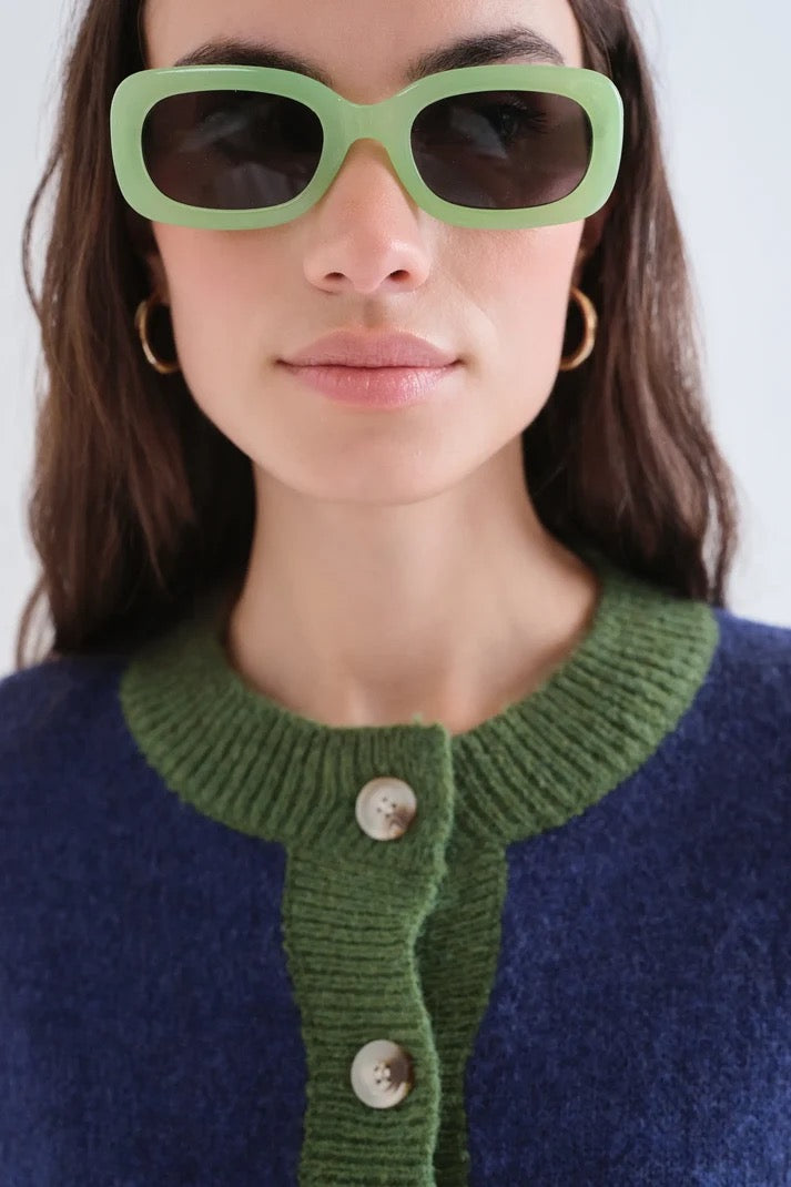 Two Tone Cardigan - Navy/Green