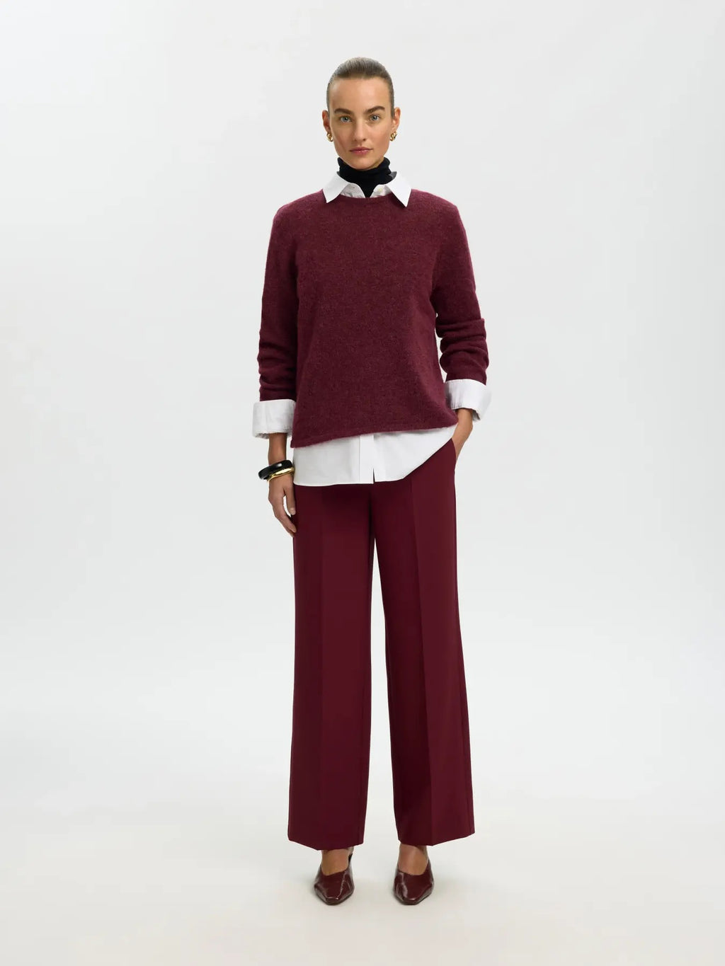 Lulu New Knit O Neck Sweater - Tawny Port Melange