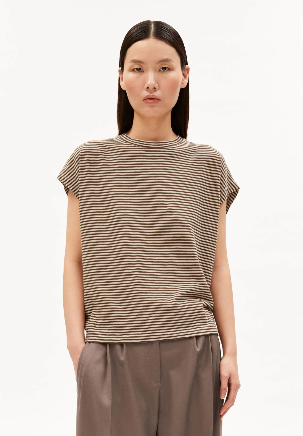 Slub Jersey Striped T Shirt - Sandstone /Dried Palm