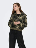 Maroon Long Sleeve Zip Collar Cardigan - Forest Night Check