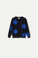 Blue Polka Dot Print Jacquard Sweater