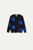 Blue Polka Dot Print Jacquard Sweater