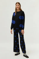 Blue Polka Dot Print Jacquard Sweater