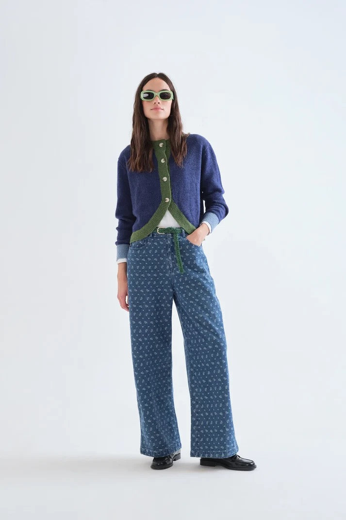 Two Tone Cardigan - Navy/Green