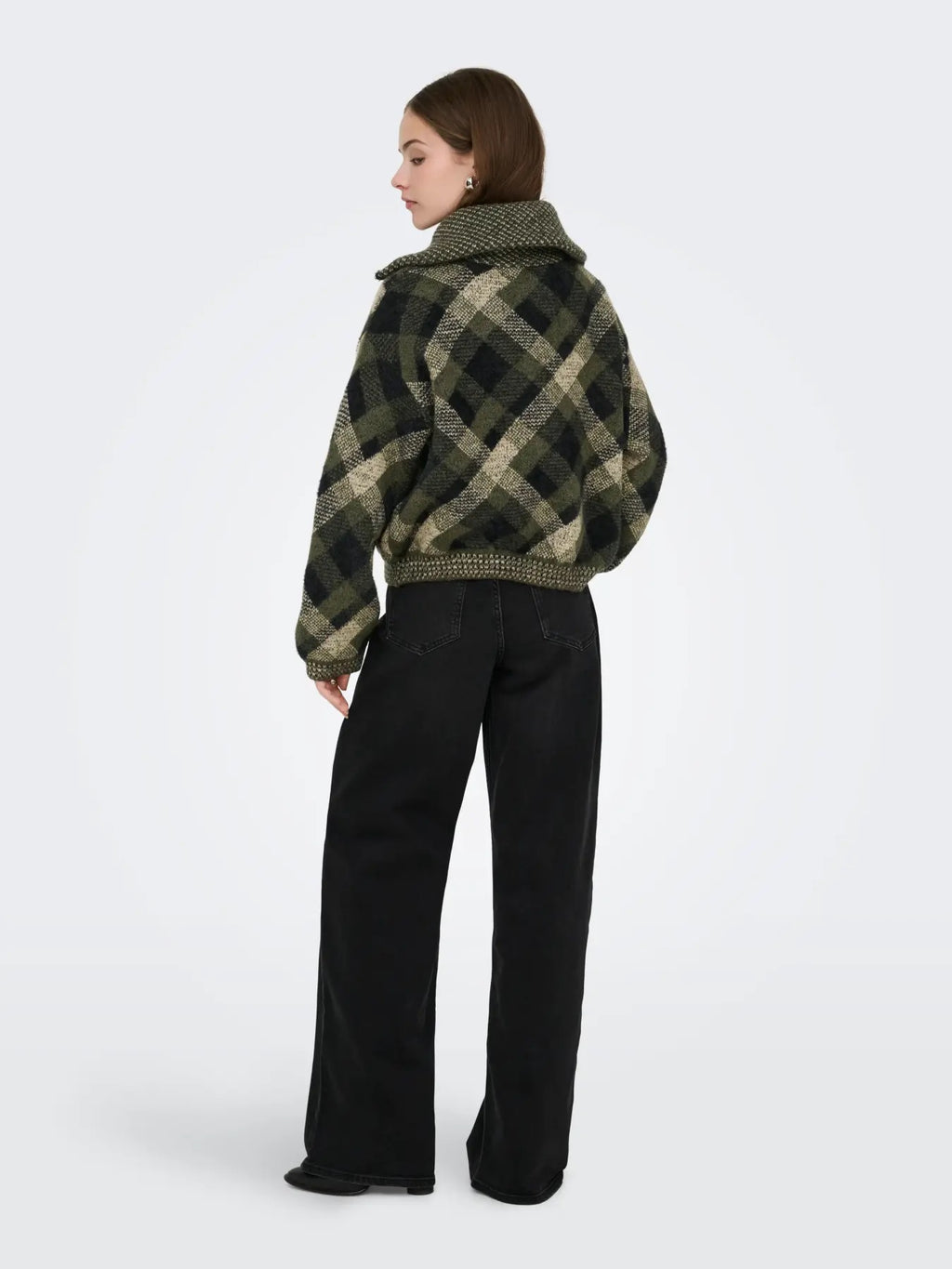 Maroon Long Sleeve Zip Collar Cardigan - Forest Night Check