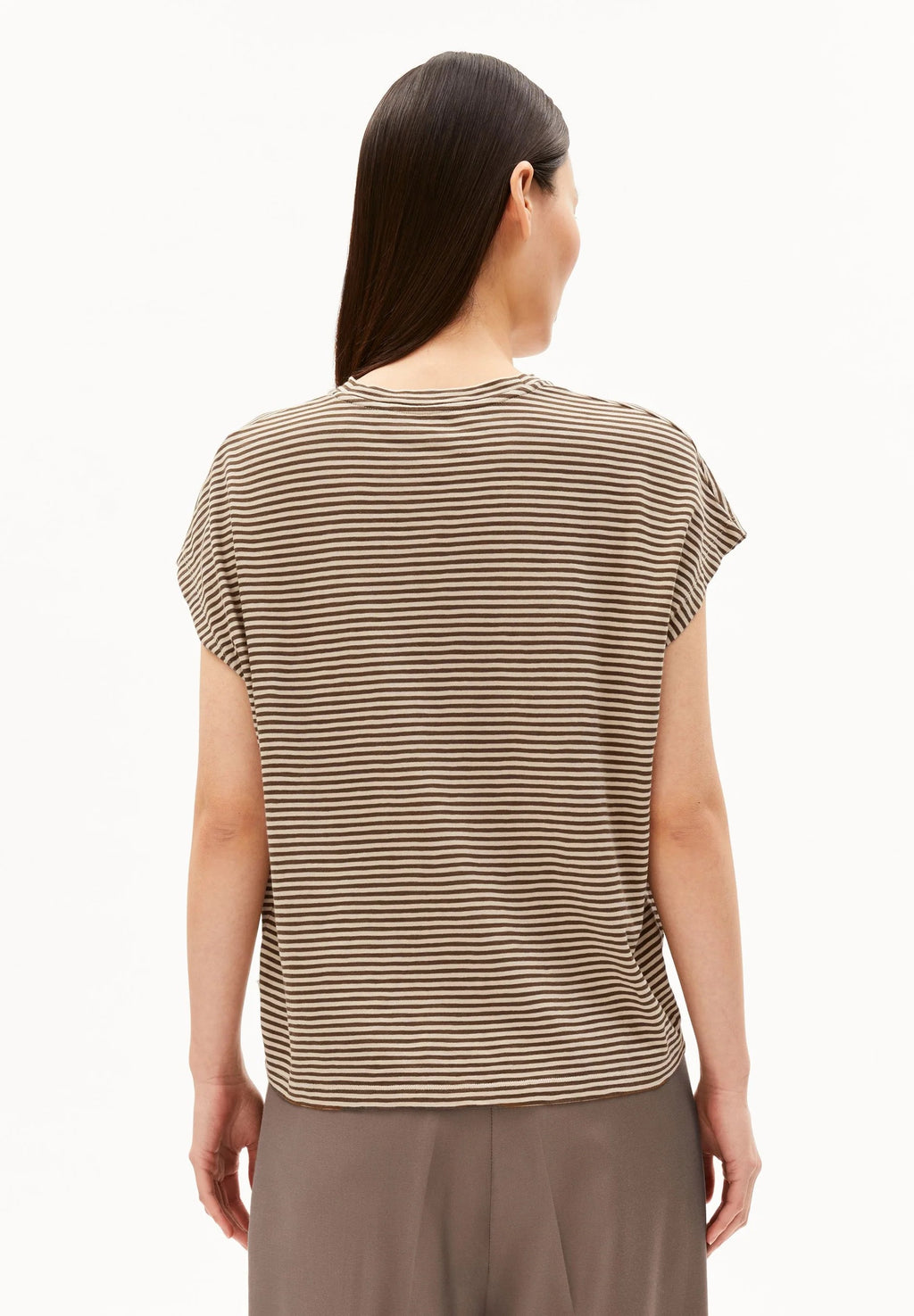 Slub Jersey Striped T Shirt - Sandstone /Dried Palm