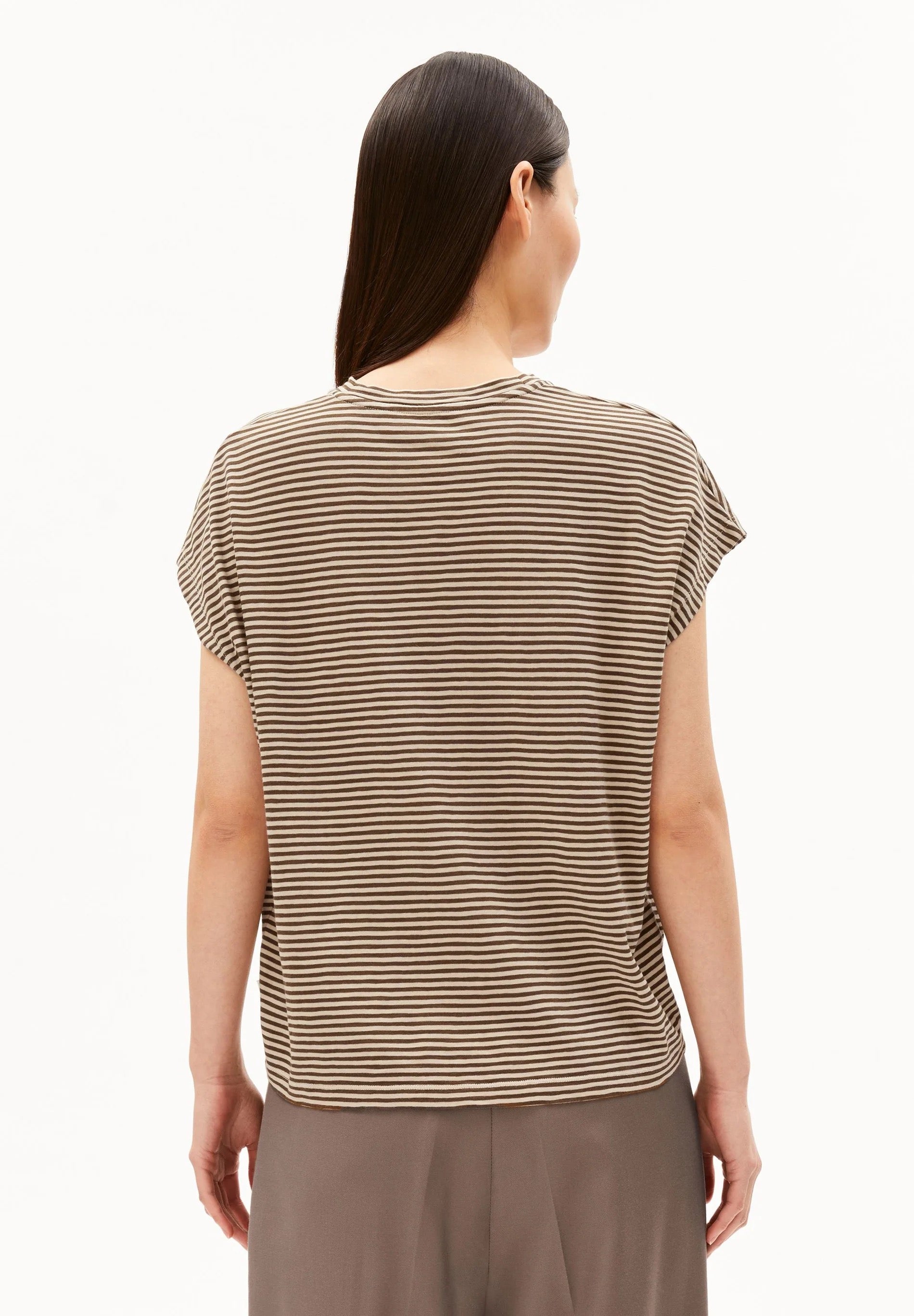Slub Jersey Striped T Shirt - Sandstone /Dried Palm