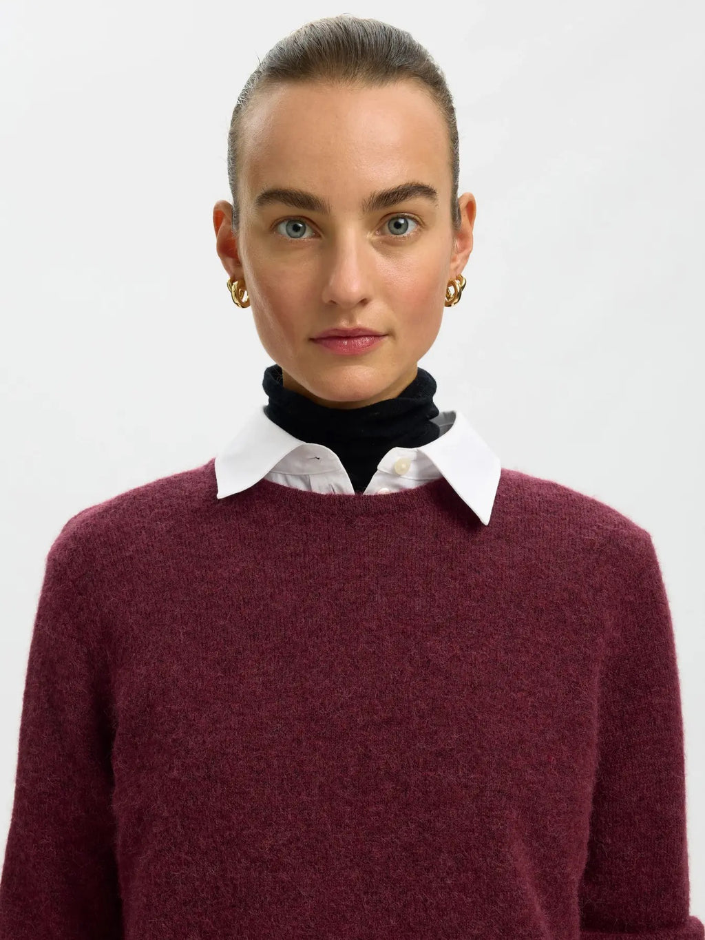 Lulu New Knit O Neck Sweater - Tawny Port Melange