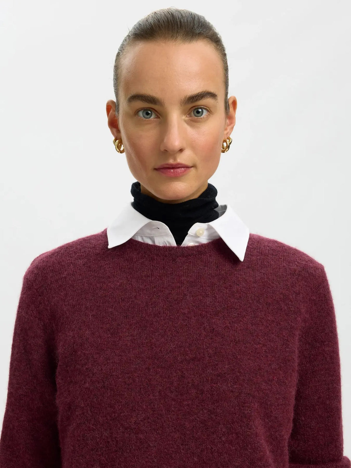 Lulu New Knit O Neck Sweater - Tawny Port Melange