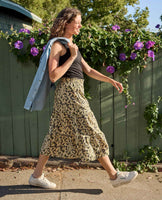 Sunkissed Tiered Midi Skirt - Barley Daisy Field