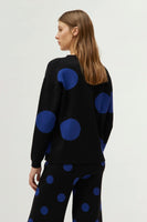 Blue Polka Dot Print Jacquard Sweater
