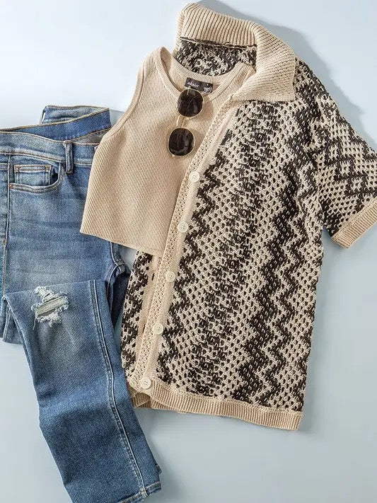 Patterned Crochet Knit Top