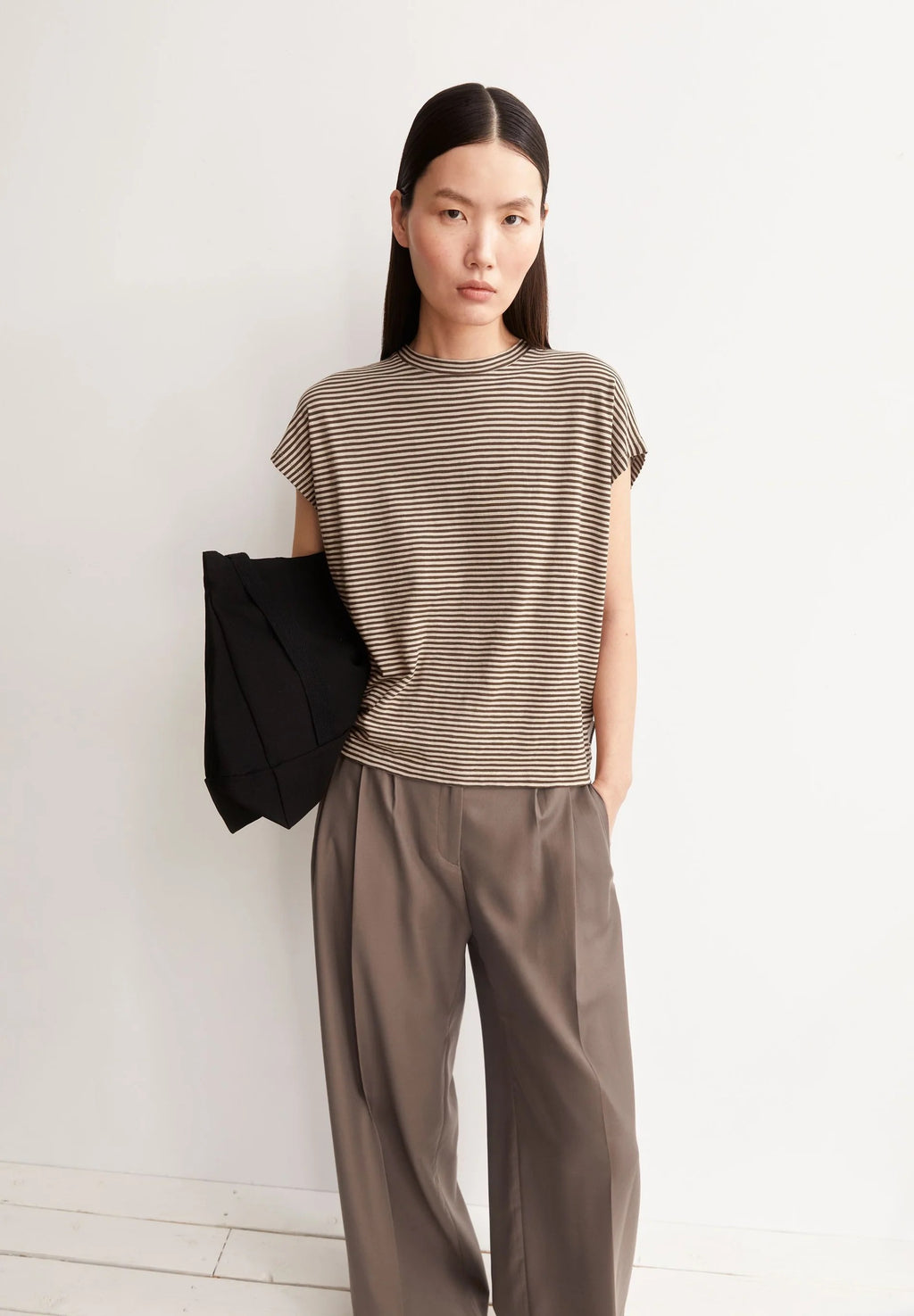Slub Jersey Striped T Shirt - Sandstone /Dried Palm