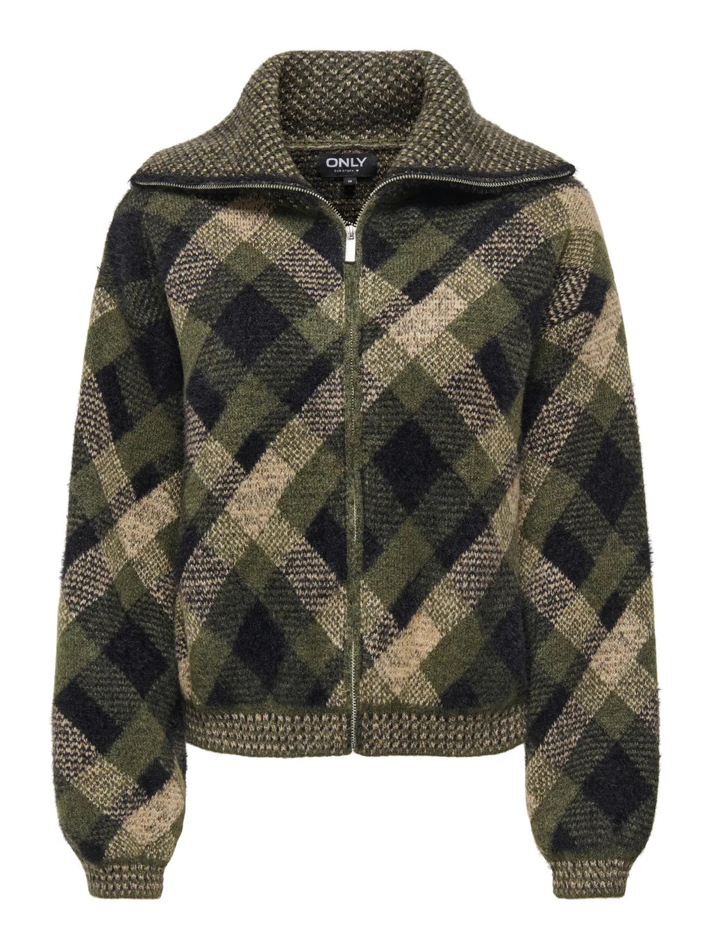 Maroon Long Sleeve Zip Collar Cardigan - Forest Night Check