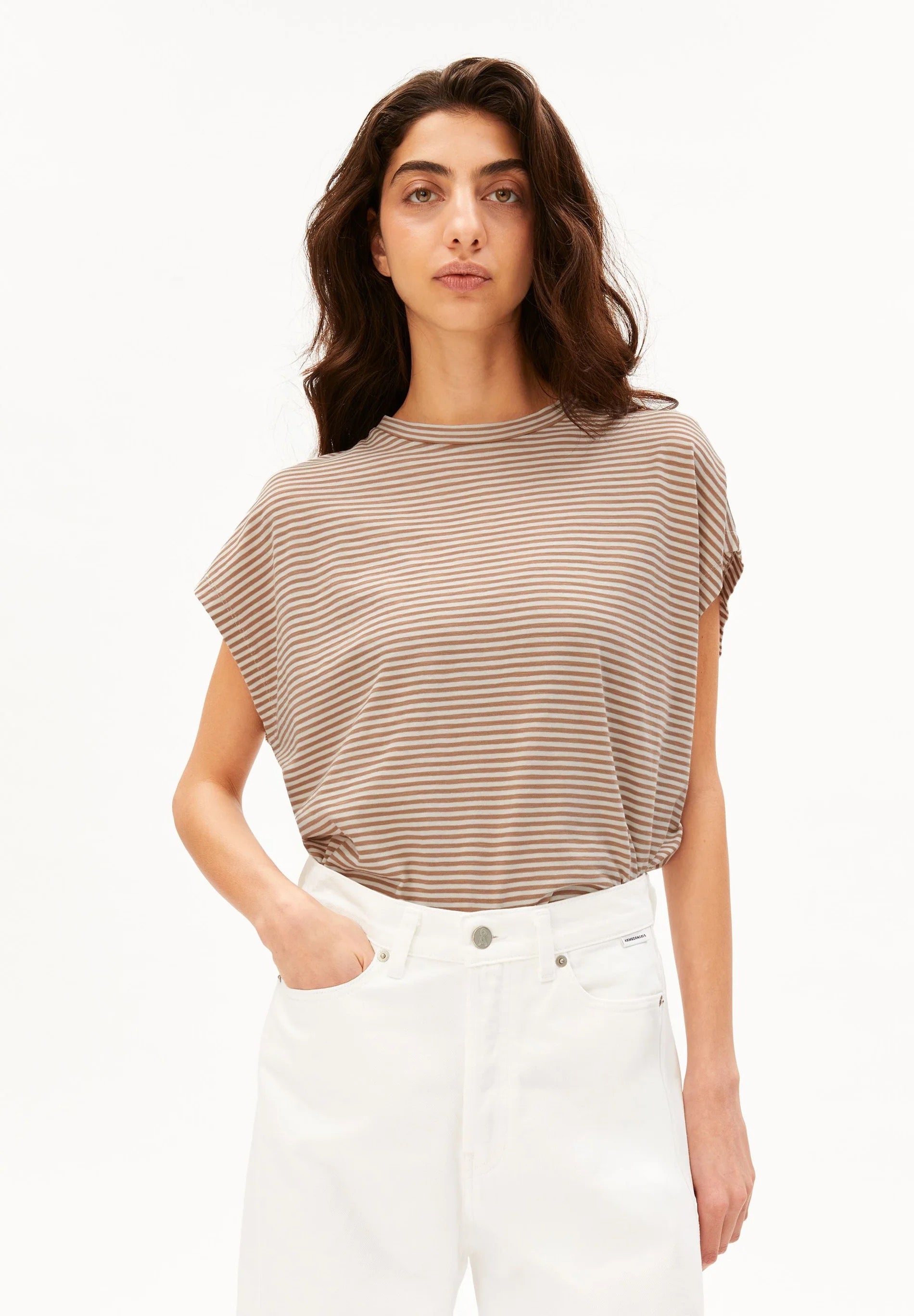 Slub Jersey Striped T Shirt - Oatmilk/ Cinnamon Dust