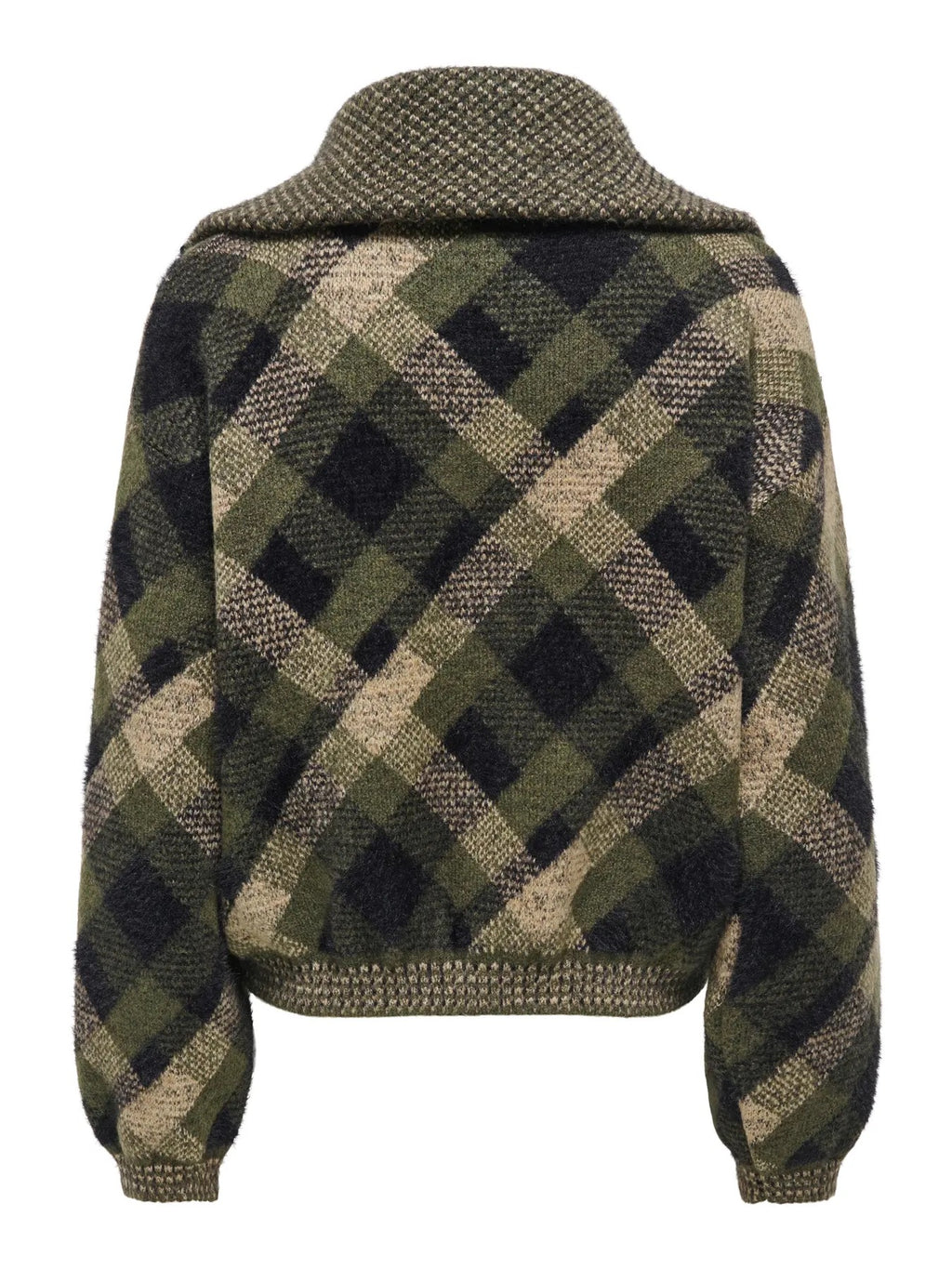 Maroon Long Sleeve Zip Collar Cardigan - Forest Night Check