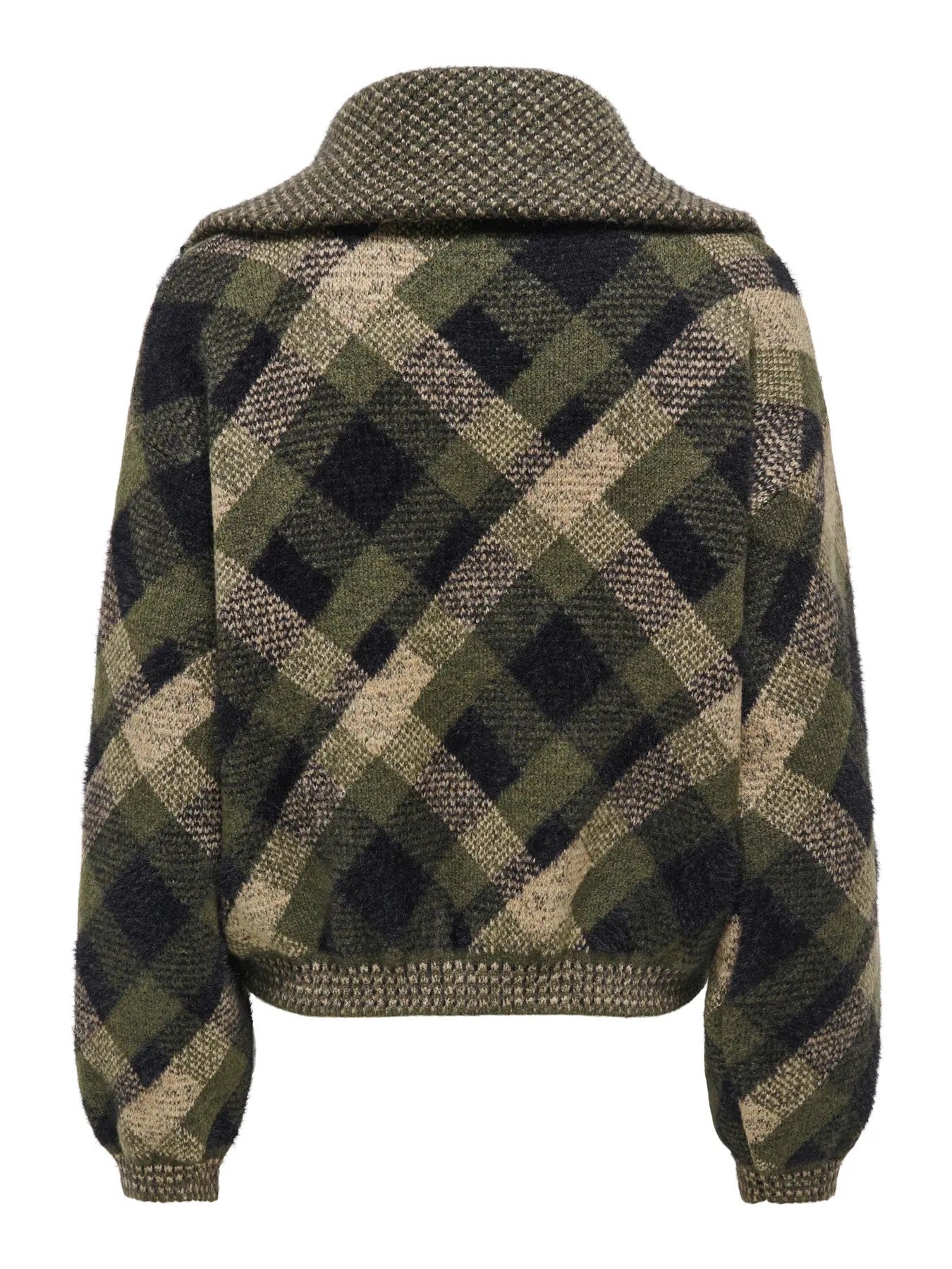 Maroon Long Sleeve Zip Collar Cardigan - Forest Night Check