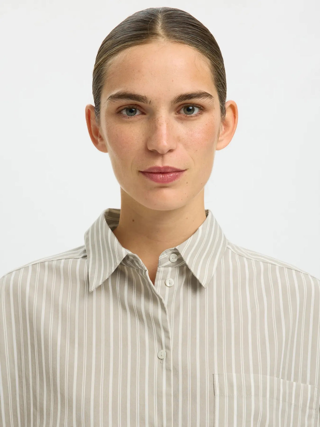 Wastha Long Sleeve Cropped Boxy Shirt - Pure Cashmere/Bright White Stripe